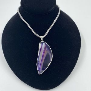 Handmade Sliced Purple Agate Pendant 20” Rope with extension chain & claw clasp